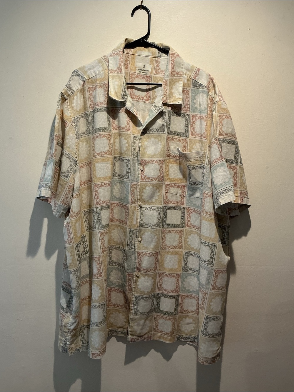Mutual Weave Linen-Blend Geometric Print Button Down - 3XLT